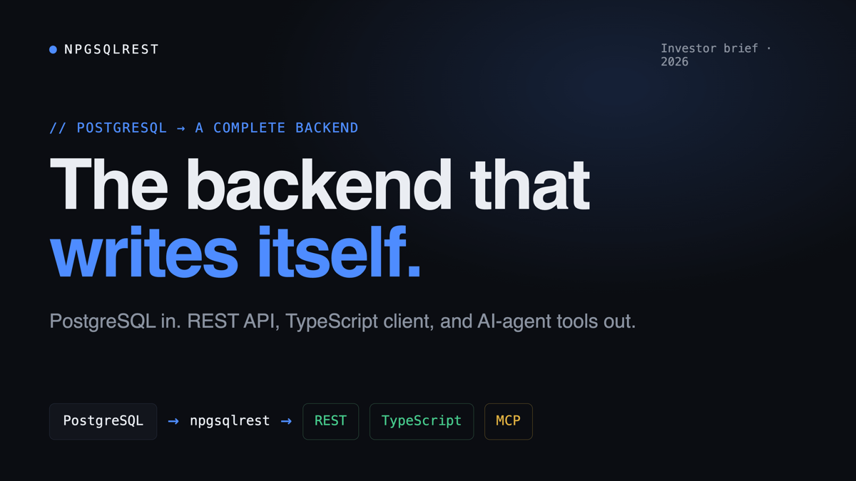 The Backend That Writes Itself — NpgsqlRest in 19 Slides | NpgsqlRest